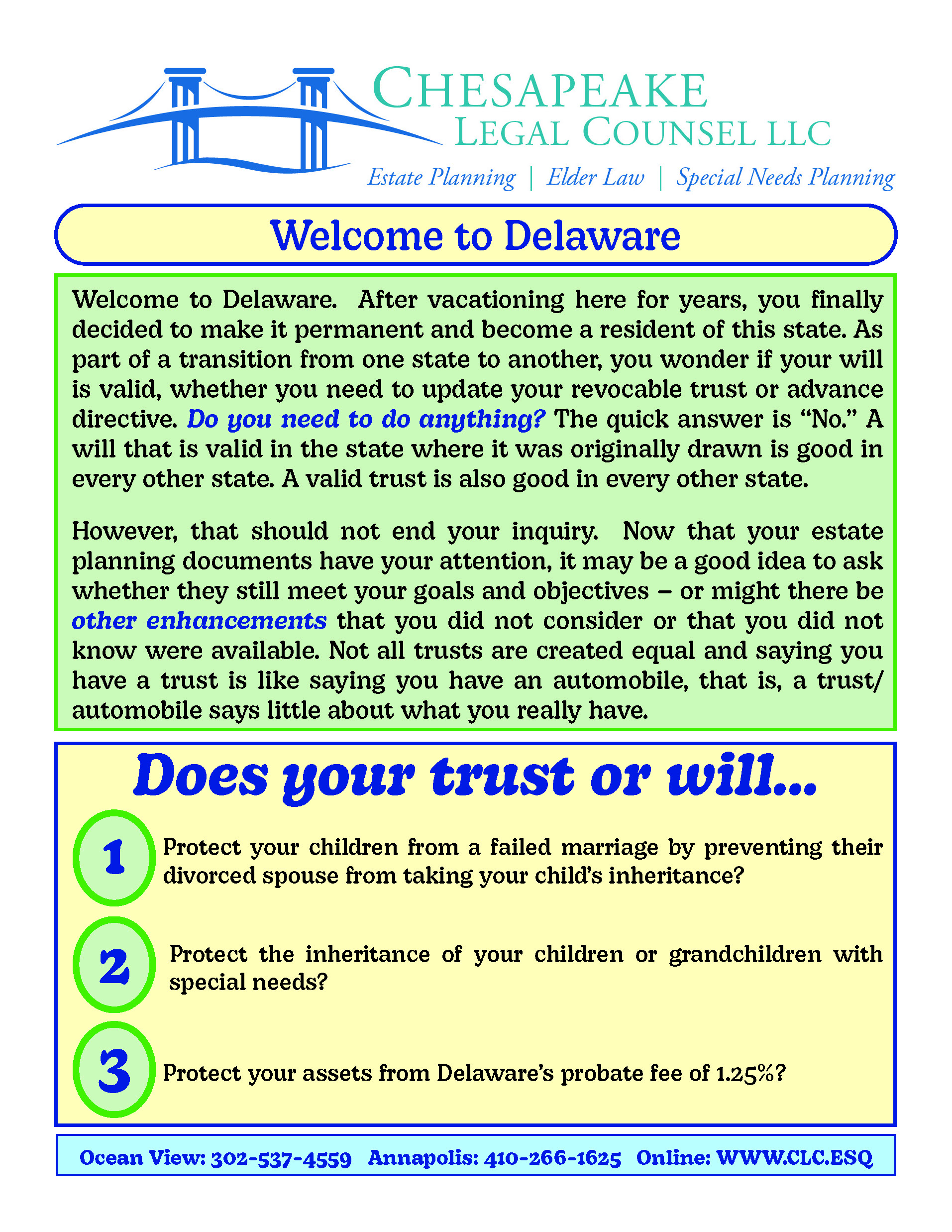 Welcome to Delaware brochure - front page